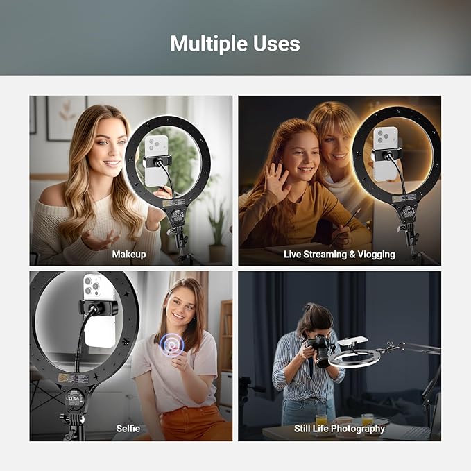 NEEWER Entry Level Version 10" 10W Ring Light with 46"-63" Stand, Overhead Phone Holder Mount Compatible with iPhone, Bi Color LED Selfie Lighting CRI85+ for TikTok Video Recording Streaming, N44