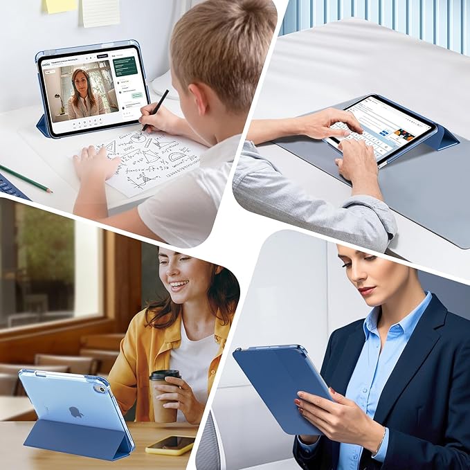 MoKo for iPad Air 11 inch Case (M4/M3/M2) 2026/2025/2024, iPad Air 5th/4th Gen 10.9 inch Case 2022/2020 with Pencil Holder, Slim Light Trifold Cover with Hard PC Translucent Back Shell, Dark Sea Blue