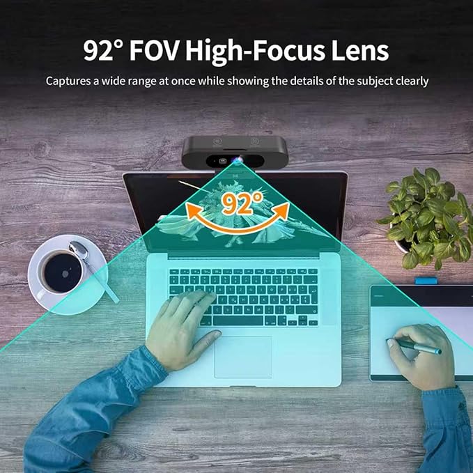 4K Webcam for PC, 8MP USB Webcam with Dual Noise-reducing Microphones, Picture-in-picture, Auto Framing, 5X Zoom, 92° Wide FOV, Auto Light Correction, Perfect for Conference, Video Callings, Streaming