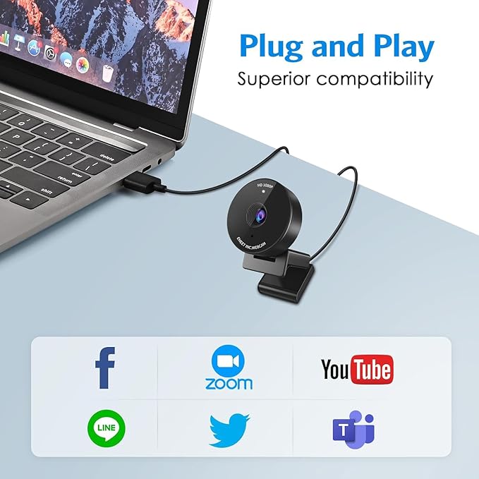 EMEET C950 1080P Webcam - USB Webcam with Microphone & Physical Privacy Cover, Auto Light Correction, Fixed Focus, USB Plug & Play, Ultra Web Cam w/ 70°View for Meeting/Online Classes/Zoom/YouTube