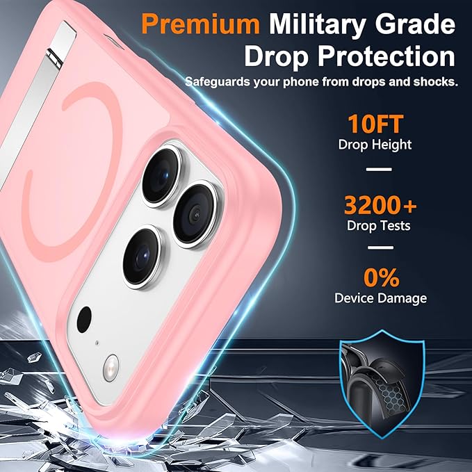 SPIDERCASE Magnetic for iPhone 17 Pro Max Case,with [3 Stand Ways] [Military Grade Drop Protection] with Invisible Stand Shockproof Slim Case for iPhone 17 Pro Max 6.9",Light Pink