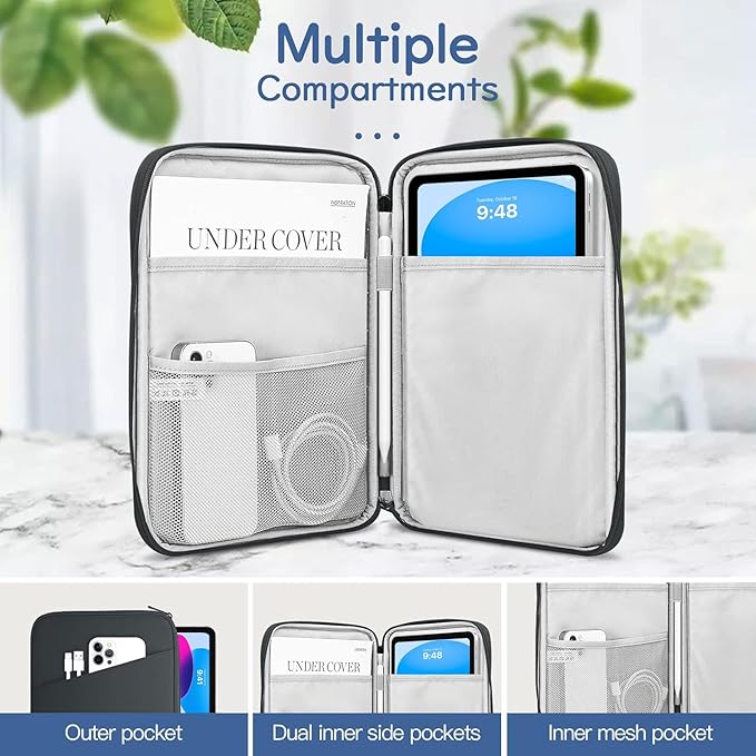 Dadanism 9-11" Tablet Sleeve Bag Carrying Case for iPad (A16) 11th Gen 11", iPad 10th Gen 10.9" Air 5/4, iPad Air M4/Pro 11", iPad 9/8/7th, Galaxy Tab A11+ Plus 11", Remarkable 2 10.3", Black & Gray