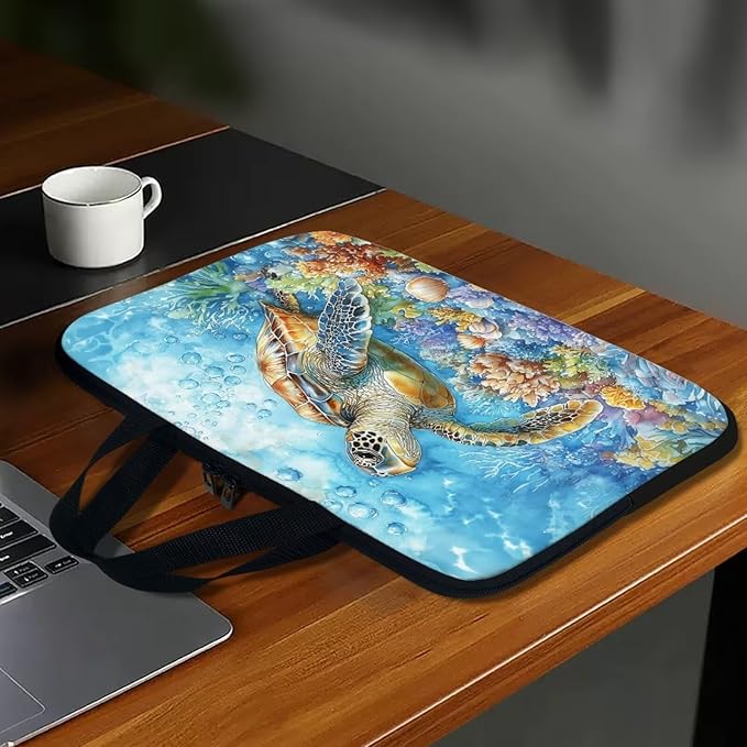 10 Inch Turtle Pattern Laptop Sleeve, Laptop Cover Computer Tablet Carrying Case with Handle, Lightweight Waterproof Tote Bags Notebook Sleeves for Men Women