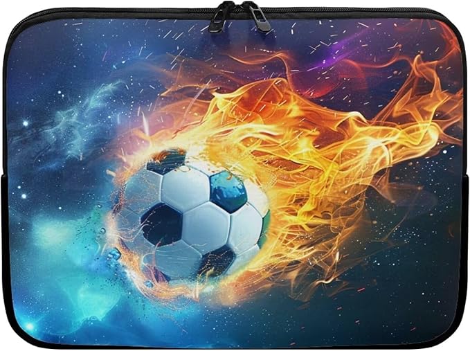 Water Flame Football Computer Sleeve for Men 12 InchLaptop Sleeve Neoprene Laptop Covers with Padded Compartment Lap Top Case Soccer Computer Carrying Bag