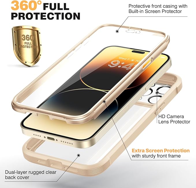 Diaclara Magnetic for iPhone 14 Pro Max Case, Full Body Rugged Case with Built-in Touch Sensitive Anti-Scratch Screen Protector, with Camera Lens Protector for iPhone 14 Pro Max 6.7" (Bean Yellow)