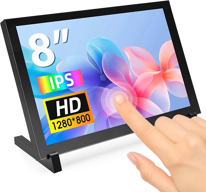 ELECROW 8 Inch Touchscreen Monitor, 1280x800 IPS LCD HD Display with Stand, Portable Capacitive Touch Screen Compatible for Raspberry Pi 3/4/5, Win 11/10/8/7, Jetson Nano, laptops, Game Consoles
