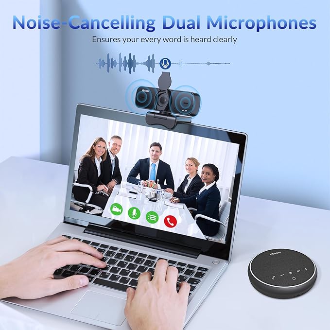 4K Webcam for PC with 2 Noise-Cancelling Microphones, Stable Auto Focus, Plug&Play Computer Camera for Online Teaching, Meetings, and Remote Communication (with Tripod)