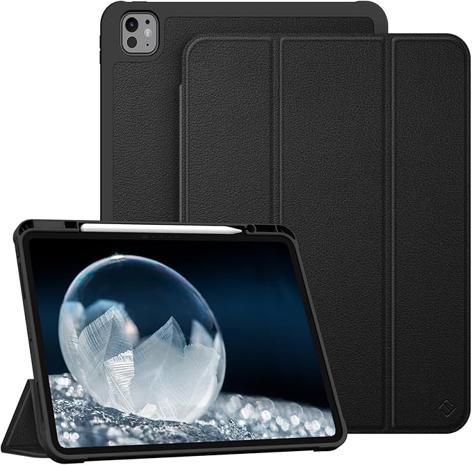 Fintie SlimShell Case for iPad Pro 13-inch (M5) 2025 / (M4) 2024 - [Built-in Pencil Holder] Soft TPU Protective Stand Back Cover with Auto Wake/Sleep, Black