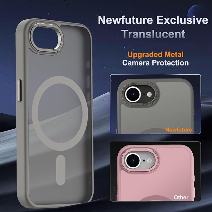 Newfuture Designed for iPhone 17e Case & iPhone 16e Case with Magnetic [13 FT Military Drop Protection] [Compatible with Magsafe] Translucent Shockproof with Anti-Fingerprint Phone Case, Titanium Gray