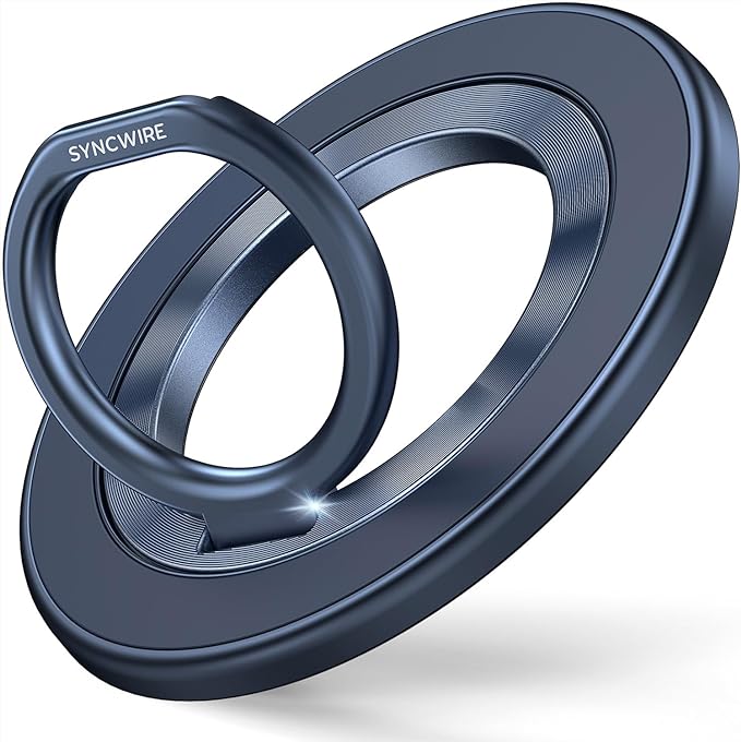 SYNCWIRE Magnetic Phone Ring Holder for MagSafe, 360° Rotation Cell Phone Grip Stand Finger Ring Kickstand Two-Sided Magnet Compatible with iPhone 17 Pro Max 16 15 14 13 12 MagSafe Accessories