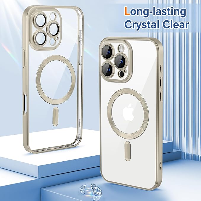 Hython Magnetic Clear for iPhone 16 Pro Case with Camera Lens Protector [Compatible with MagSafe] Luxury Plating Edge Slim Soft TPU Cover Protective Phone Case for iPhone 16 Pro 6.3", Matte Gray