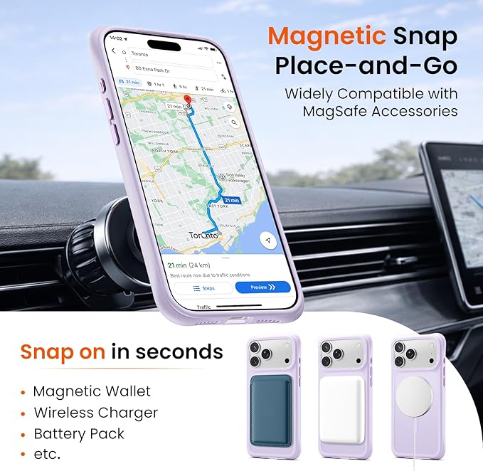 ORNARTO Magnetic for iPhone 17 Pro Max Case, 20FT Military-Grade Drop Protection, Compatible with MagSafe, Slim Shockproof Translucent Matte Phone Case for iPhone 17 Pro Max 6.9", Purple