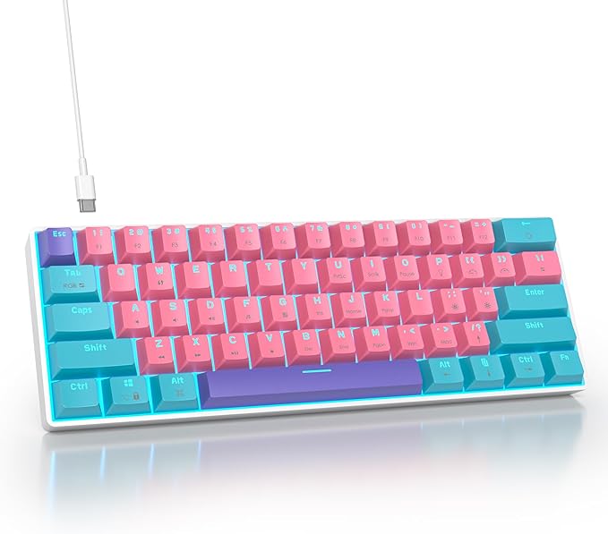 Protable 60% Percent Gaming Keyboard Mechanical, Mini Compact RGB Backlit 61 Keys Wired Office Keyboard with red Switch for Mac/Win (Zhi/red Switch)