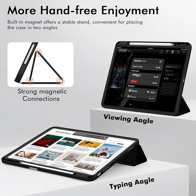 ZryXal New iPad Air 13 Inch Case M3 2025/M2 2024 with Pencil Holder, Trifold Stand Smart Case with Soft TPU Back,Auto Wake/Sleep (Black)