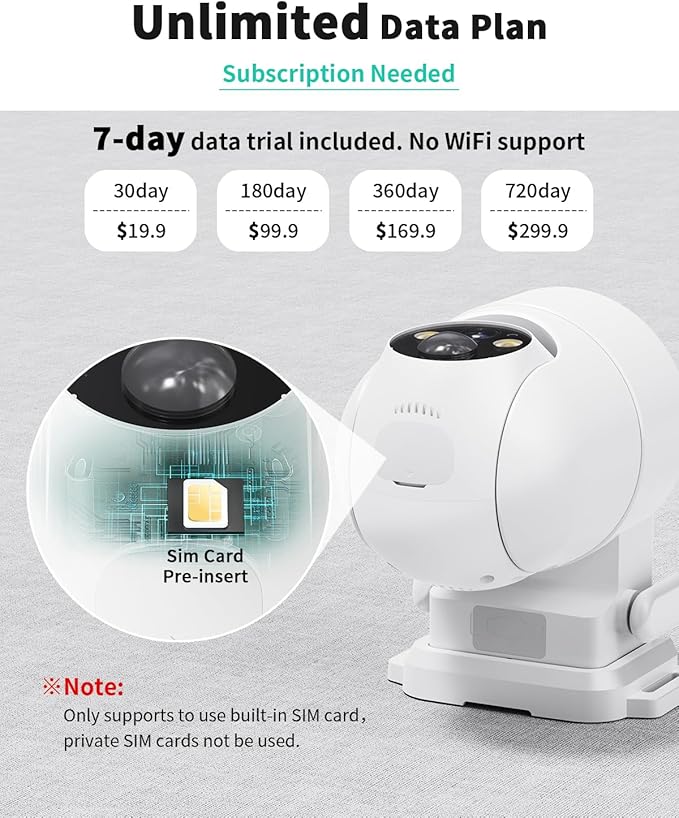 LIWAN Cellular Security Camera, No WiFi Security Camera, 4G LTE Solar Cameras Wireless Outdoor with SIM Card, 2K HD Color Night Vision, 360° Live View Off Grid Cam for Farm, Cabin, Construction Site