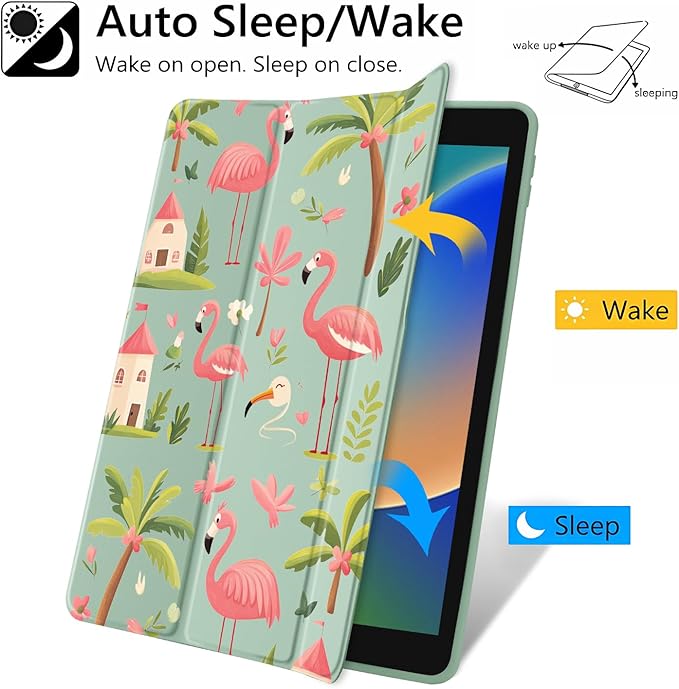 JOYLAND Forest Flamingo Case for iPad Pro 13-inch (M4) 2024, Clear Acrylic Hard Back Green Case with Pencil Holder Trifold Stand Tablet Cover (Model Number:A2925/A2926/A3007)
