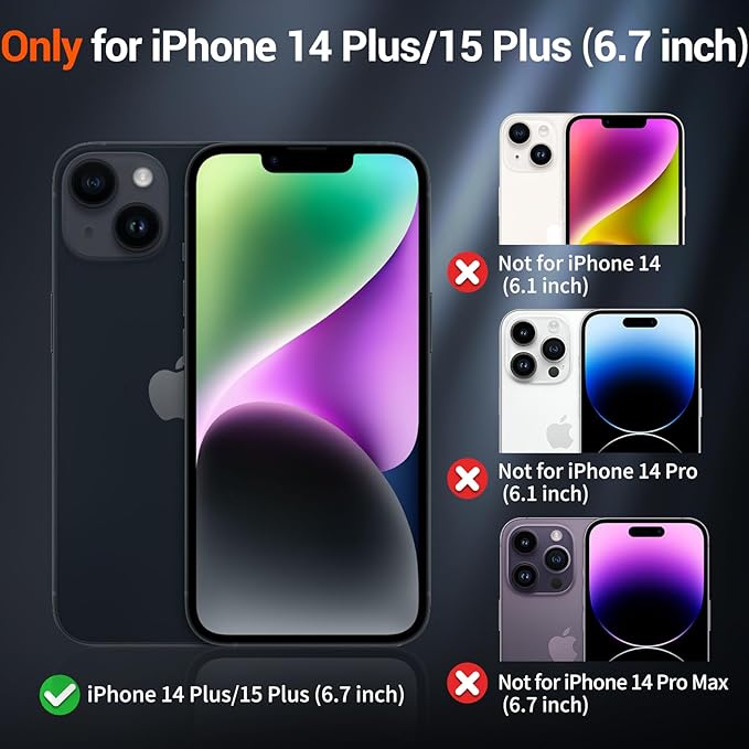 SUPFINE Magnetic for iPhone 15 Plus Case & iPhone 14 Plus Case(Compatible with MagSafe)(Military Grade Drop Protection) Translucent Shockproof Phone Cover,Black