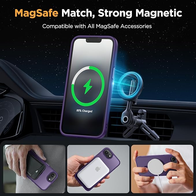 Miracase for iPhone 16e case & iPhone 17e Case for MagSafe [with 2×9H+ Screen Protectors] TOP Military-Grade Protection Shockproof with Velvet Touch for iPhone 16e/17e Phone Case 6.1", Dark Purple