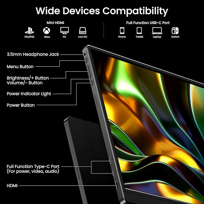 VILVA 17.3'' Portable Monitor 2.5K QHD 165Hz Gaming Display, Ultra-Slim Metal Body, Built-in Stand, USB-C HDMI External Monitor for Laptop, PC, PS5, Xbox, Switch
