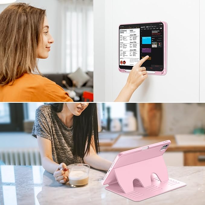 VIKESI Case for iPad Pro 11 inch (M5/M4) 2025/2024,Multiple Angles Magnetic Stand Cover,Shockproof Back,Pencil Holder,and Auto Sleep/Wake,Pink