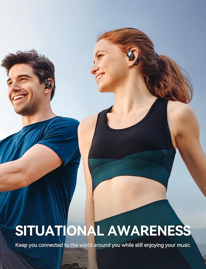 Open Ear Headphones Earbuds Wireless, 5.4 Bluetooth Ear Buds with Digital Display, Ultra-Comfort, Clear Calls, Powerful Sound, 50H Playtime, IPX4 Waterproof Sports Earphones for Running & Workouts