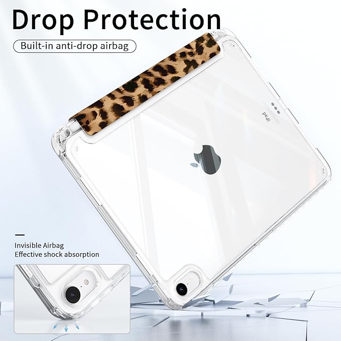 for iPad Air 11 Inch Case M4 (2026)/ M3 (2025)/ M2 (2024), iPad Air 10.9" 5th/4th Generation Case 2022/2020 with Pencil Holder, Slim Trifold Stand Clear Back Cover, Brown Cheetah