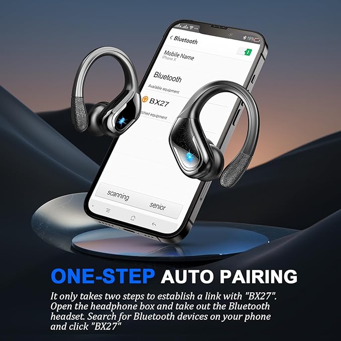 Wireless Earbud, 75Hrs Bluetooth 5.4 Headphones IP7 Waterproof for Sport, Running Wireless Earphones with ENC Noise Cancelling Mics, Deep Bass Over Ear bud with Earhooks for Android, iOS, Workout, Gym
