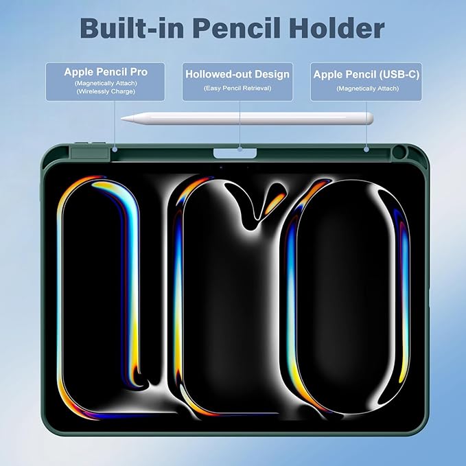 Akkerds for iPad Pro 11 Inch Case (M5/M4) 2025/2024 6th/5th Generation with Pencil Holder, for iPad Pro Case 11 Inch with Trifold Stand Protective Cover/Soft TPU Back, Auto Wake/Sleep, Pine Green
