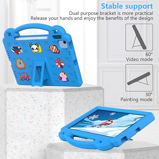 Dteck for iPad 10th Generation Case 10.9 Inch 2022, EVA Cute Bear Kids Case Shockproof Rugged Protective Kickstand Boy Girl Cover with Pencil Holder for iPad 10th Gen 10.9 Inch 2022, SkyBlue