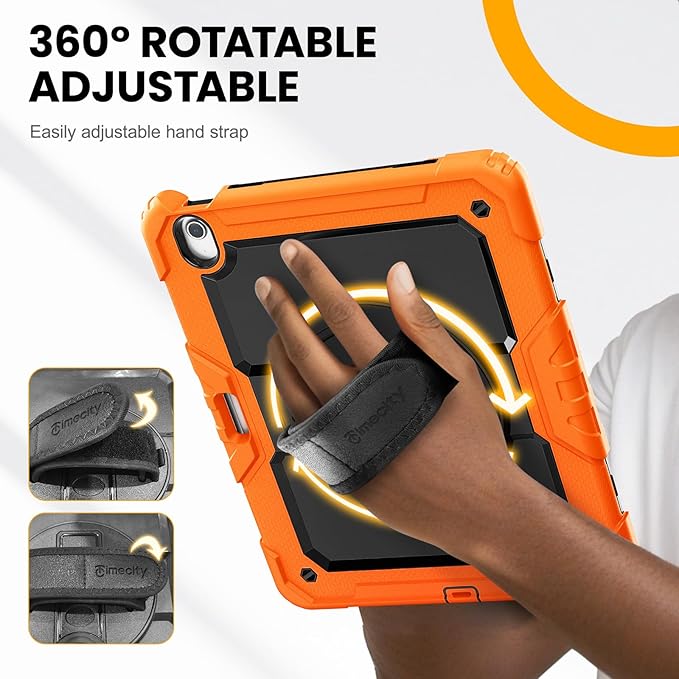 timecity for iPad Air 13 Inch Case M4 2026/ M3 2025/ M2 2024, 360° Rotating Stand, Pencil Holder & Wireless Charging, Shockproof with Screen Protector & Shoulder Strap - for Designers, Orange