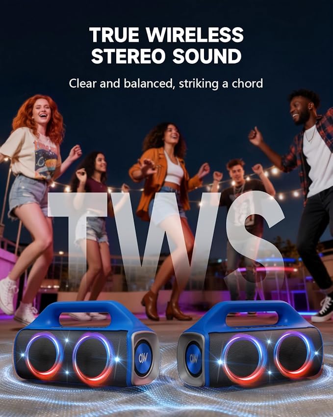 IPX67 Waterproof Bluetooth Speaker:80W(Peak) Loud Outdoor Portable Wireless Party Speakers with LED Lights,20H Playtime,Bluetooth 5.3,Deep Bass & TWS for Pool,Beach
