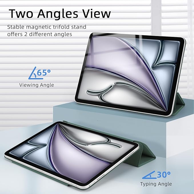 for iPad Air 13 inch M4/M3/M2 Case (2026/2025/2024,Model A3268/A3269/A3271), Auto Sleep/Wake and Magnetic Closure, Slim Trifold Stand Case, PU Leather Cover, Support Apple Pencil Pro, Green