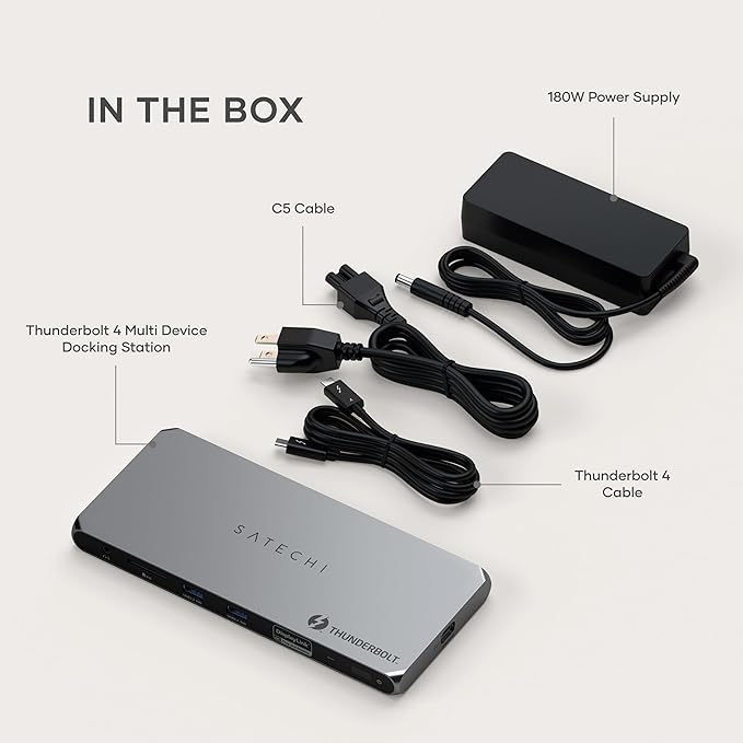 Satechi Thunderbolt 4 Dock 100W Charging, Dual Monitor HDMI 4K/60Hz, 40Gbps Data Transfer, 2 USB-A 3.2, Ethernet, Thunderbolt 4 Dock for MacBook Air/Pro M5, Mac/Windows, DisplayLink Software Required