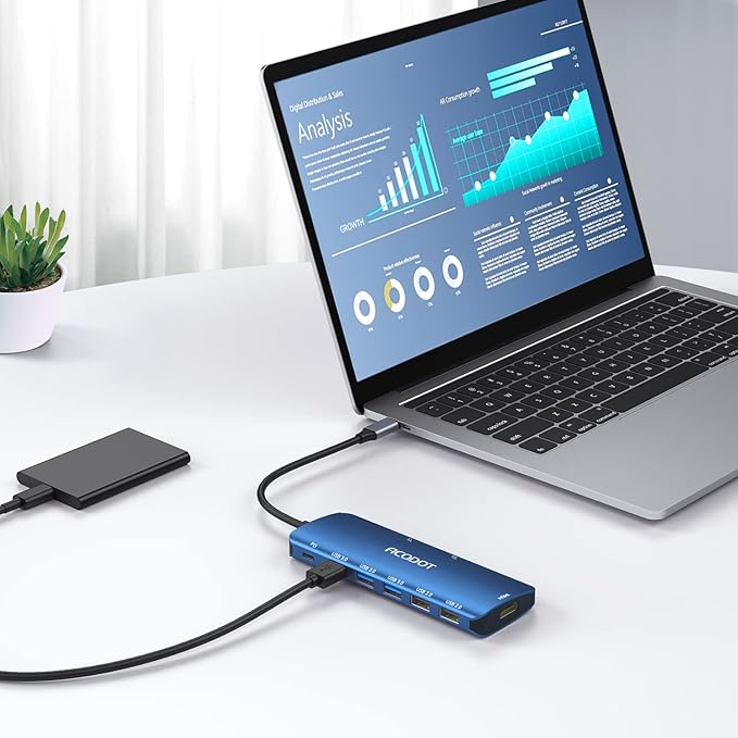 Acodot 9 in 1 USB C to 4K@60HZ HDMI Multiport Adapter, 3 USB 3.0 Ports, SD/TF Card Reader, 100W PD, Designed for MacBook Pro Air HP XPS etc, Blue