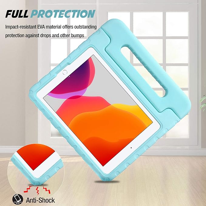 ProCase Kids Case for iPad 9th Generation/iPad 8/iPad 7, iPad 10.2 Case 2021 2020 2019/iPad Air 10.5/iPad Pro 10.5 Kids Case, Shockproof Lightweight Case with Convertible Handle -Aqua