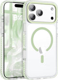 BENTOBEN Magnetic for iPhone 17 Pro Case 6.3", Compatible with Magsafe Military Shockproof Protective Bumper Cute Transparent Slim Anti-Yellowing Phone Case for iPhone 17 Pro Cover, Clear Light Green