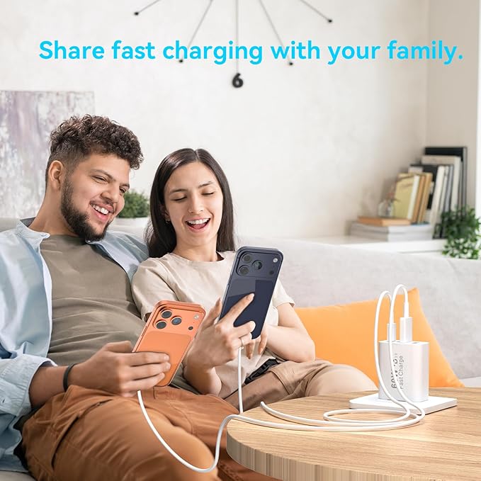 USB C Charger Block, 2Pack 60W 4 Ports Type C Fast Phone Charging Cubes PD USBC Wall Plug+QC 3.0 USB A Charger Head Power Brick Box for iPhone 16/15/14/13/12/11 Pro Max, Samsung Galaxy, Pixel