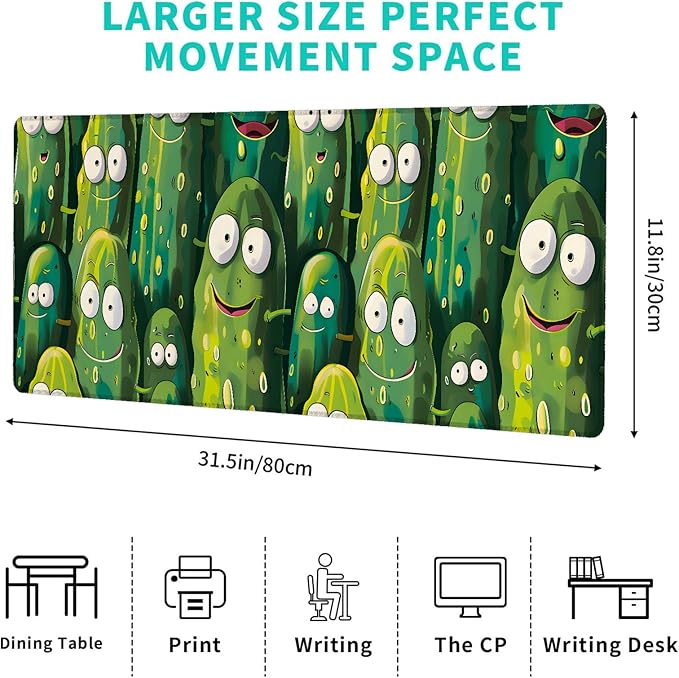 Funny Pickle Gaming Mouse Pad – 12x31.5in Non-Slip Rubber Desk Mat with Quirky Cucumber Design – Large Extended Mousepad for Office Home – Deskmat Gifts for Food and Humor Lovers Decor