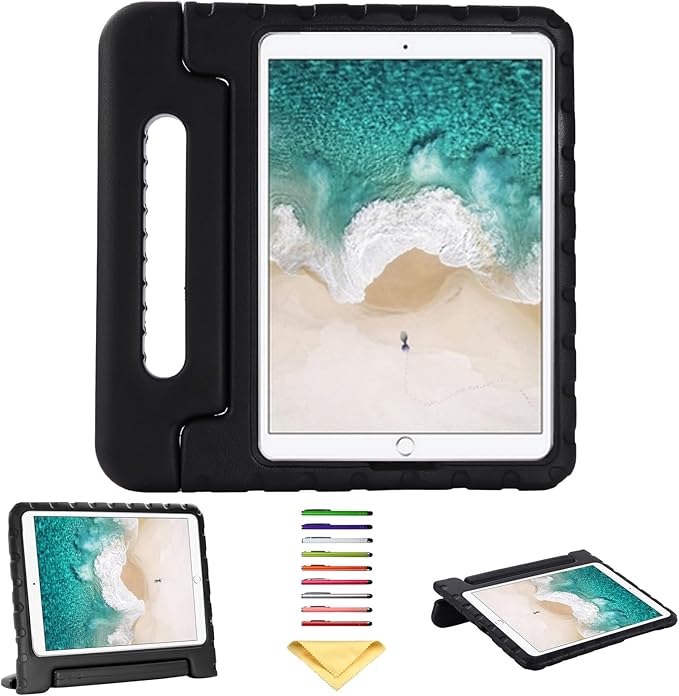 Kids Case for iPad Pro 10.5" 2017 & iPad Air 3rd Gen 10.5 inch 2019, with Rotating Handle/Stand Soft Shockproof EVA Drop Proof Lightweight Kids Girl Boy Kickstand Protective Cover,Black