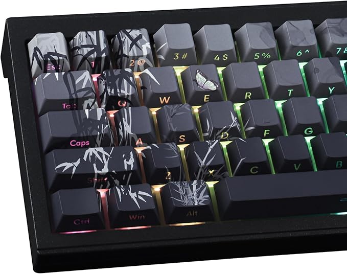 Tsungup PBT Keycaps - Side Print Keycap Set,135 Keys Bamboo Sea Custom Key caps Gradient Grey Shine Through Cherry Profile Keyboard Keycaps for Cherry MX Switches Mechanical Keyboards
