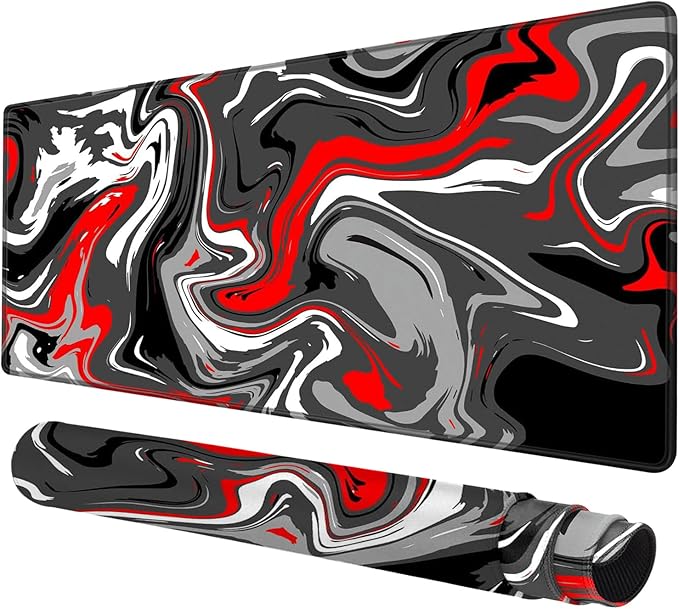 Rcege Large Mouse Pad for Desk - Gaming Mouse Pad with Stitched Edges, Anti-Slip Base for Keyboard and Mouse(Abstract Red,23.6L x 11.8W inches)