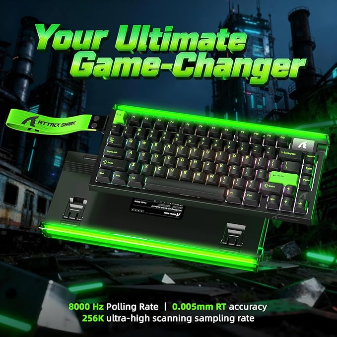 ATTACK SHARK R85 HE 75% Magnetic Wired Gaming Keyboard,8KHz Polling Rate Rapid Trigger,0.005mm RT Precision,256K Scan Rate,Custom Hot-Swappable,Web Driver PC Keyboard for Gamer/Win/Mac,Neon Green