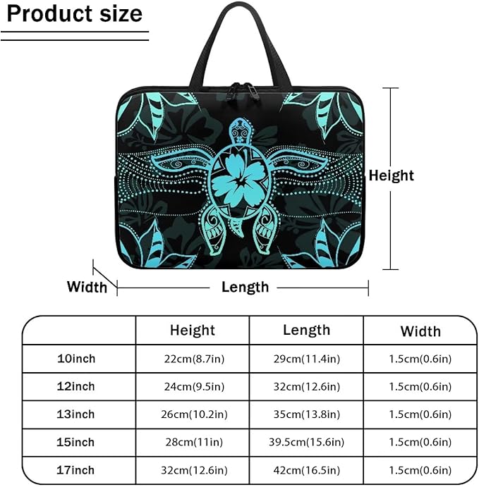 Polynesian Tribal Laptop Sleeve Case 12 Inch Laptop Cover Protective Case Portable Computer Carrying Bag Compatible with 10-17 Inch Shockproof Padded Laptop Case, Black & Green