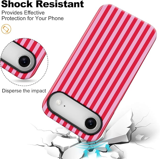 Magnetic for iPhone 17 Air Case Cute Stripes Phone Case, Shockproof Slim TPU and Hard PC Protective Phone Cover Compatible with MagSafe Designed for Women Girls, Pink and White