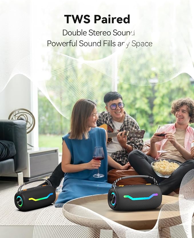 Portable Bluetooth Speaker with Light, Waterproof Karaoke Machine for Adults & Kids, Loud Sound and Deep Bass, Up to 8H Playtime, Support Bluetooth/AUX/USB for Home, Party, Outdoor and Travel