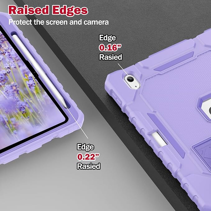 ZoneFoker Case for iPad (A16) 11th/10th Generation 11/10.9 inch 2025/2022, Heavy Duty Military Grade Shockproof Rugged Cover with Pencil Holder/Stand for i Pad 11th / 10 th Gen (Light Purple)