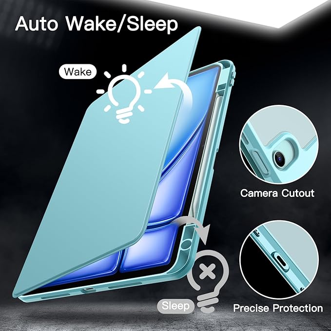 JETech Rotating Case for iPad Air 13-Inch M4/M3/M2 (2026/2025/2024) with Pencil Holder, 360 Degree Rotation Protective Stand Cover Clear Back, Auto Wake/Sleep (Blue)