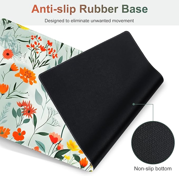 Large Gaming Mouse Pad Set, 4 in 1 Ergonomics Keyboard Desk Mat Memory Foam Wrist Rest, Computer PC Extended Game Mousepad, Non-Slip Desk Matt Easy Typing Pain Relief I Blooming Orange Florals