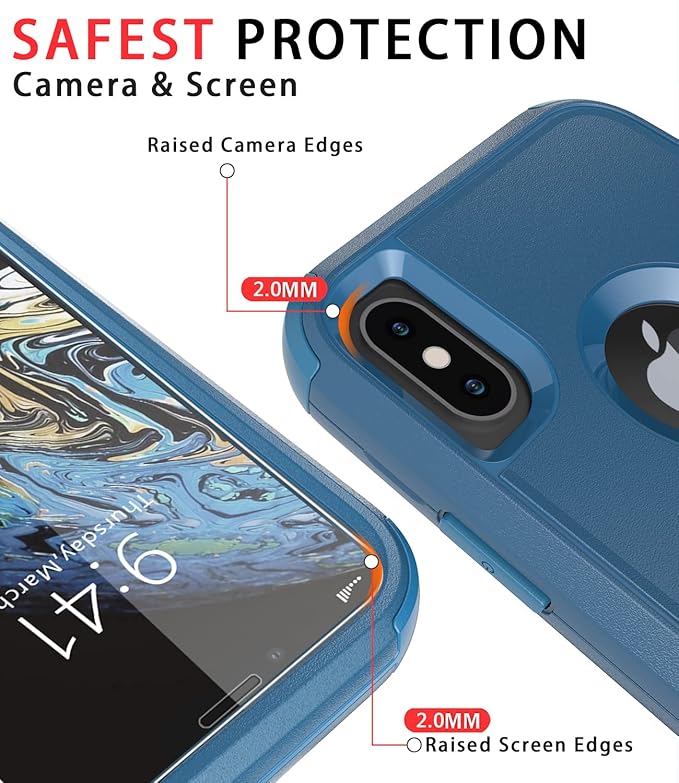 Diverbox for iPhone X Case/iPhone Xs Case [Shockproof] [Dropproof] [Tempered Glass Screen Protector ] Heavy Duty Protection Phone Case Cover for Apple iPhone X/XS (Blue)