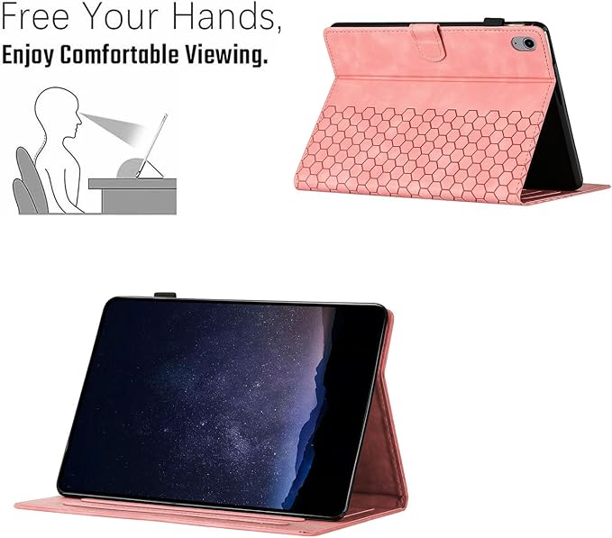 DTangLsm for iPad A16 Case iPad 11th Generation Case 11-inch 2025, iPad 10th Generation Case 10.9-inch 2022, Smart PU Leather Folio Stand Cover with Pencil Holder, Auto Wake/Sleep, Honeycomb Pink